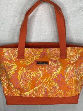 Jim Thompson Tote Bag Leaf Print Orange Carryall Zip 17 x 12 x 5 Print HTF RARE